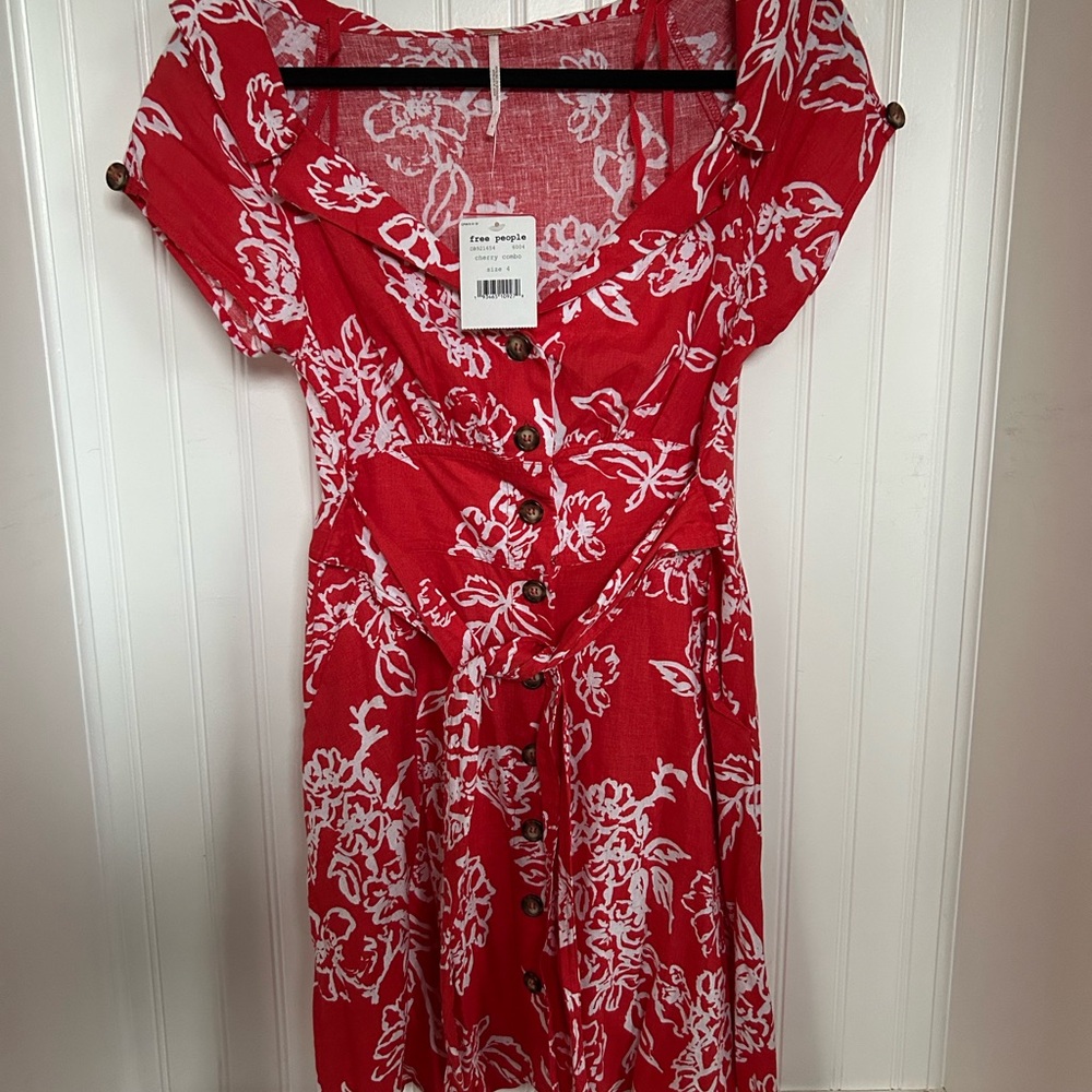 Free People Red Floral Midi Dress